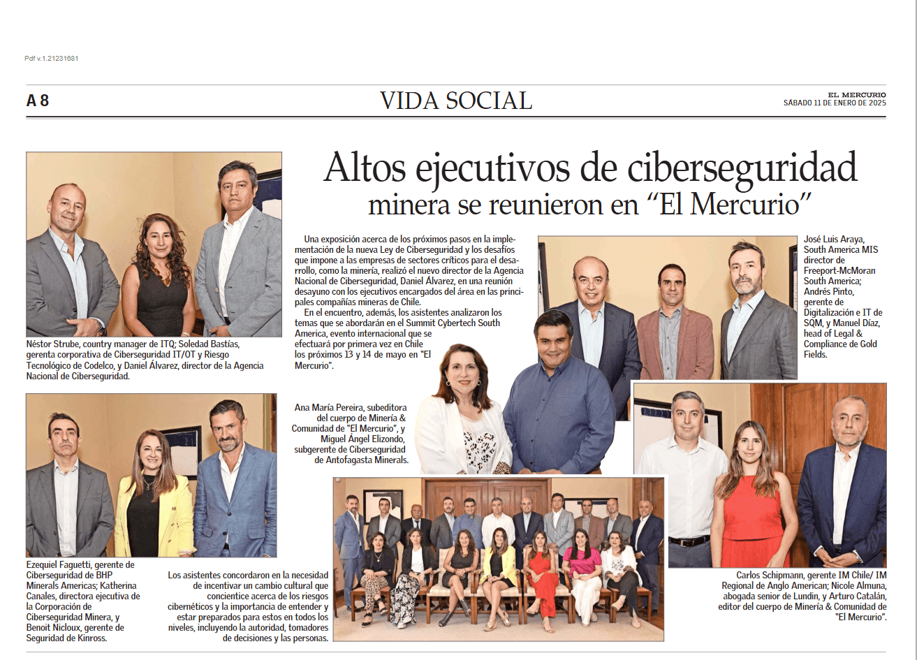 El Mercurio 2025-01-11 - Vida Social Desayuno Ciberseguridad Minería